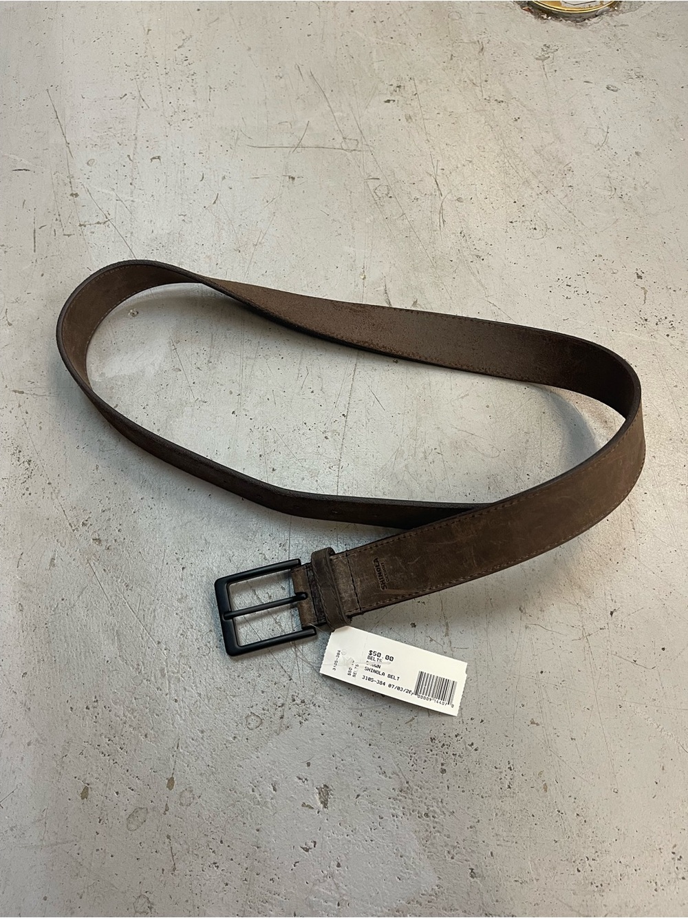 Shinola Brown Suede Men's Belt with Matte Black Buckle